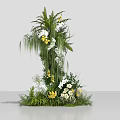 Three Dimensional Floral Display With Lush Green Plants White Blooms And Yellow Flowers