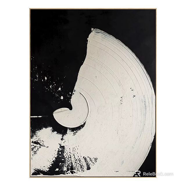 Abstract Painting with Black and White Spiral Shape and Textured Brushstrokes 3d model 