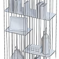 Modern Metal Frame Storage Shelving Unit With Glass Shelves And Decorative Items