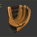 Orange And Brown Leather Baseball Glove With Stitched Design For Sports Use