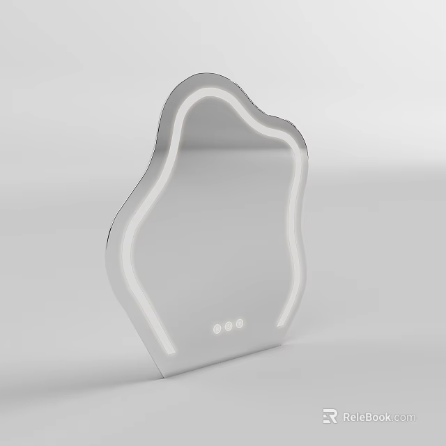 Modern Irregular Shaped Mirror With LED Light Strip And Control Buttons 3d model 