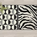 Square Rugs Featuring Black White Gray Geometric Patterns And Zebra Striped Designs 3d model