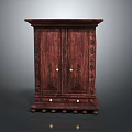 Elegant Wooden Storage Cabinet With Double Door Carved Detailing And Metal Handles