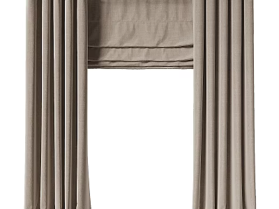 Beige Linen Pleated Curtains For Modern Window Treatment And Home Decor 3d model