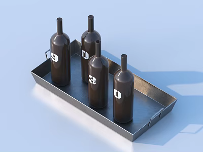 Household Metal Tray With Brown Bottles Marked Numbers And Letters On Light Background 3d model