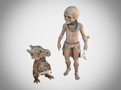 Skeleton Character With Tattoos And Small Dragon Companion In Fantasy Game Movie 3d model