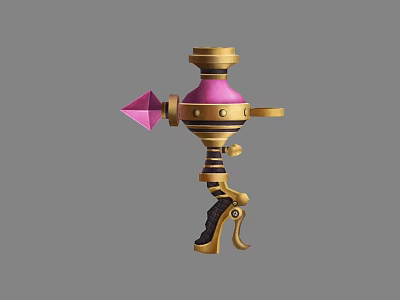Fantasy Weapon with Pink Cone Tip Golden Decorations and Black Stripes Handle Design 3d model
