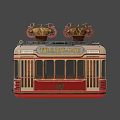 Vintage Red and Cream Tram with No 214 Number Dual Top Bells and Tramline Sign
