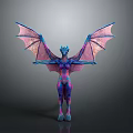 Mythical Dragon With Colorful Purple Pink Wings And Blue Horns Claws
