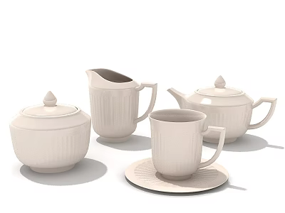 White Ceramic Tableware Set with Teapot Milk Jug Sugar Bowl Cup and Saucer 3d model
