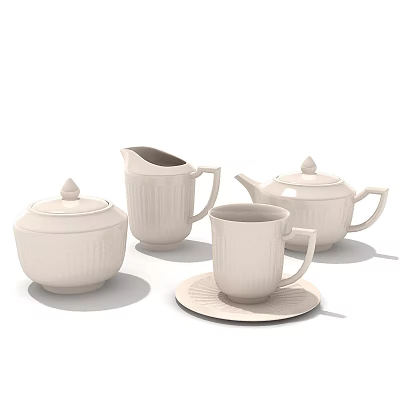 White Ceramic Tableware Set with Teapot Milk Jug Sugar Bowl Cup and Saucer 3d model