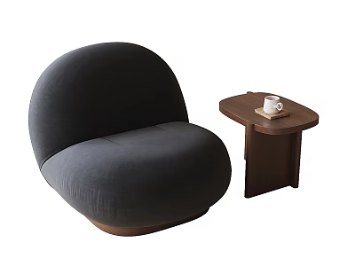 Black Lazy Sofa With Wooden Side Table And Cup Saucer For Cozy Living Room 3d model