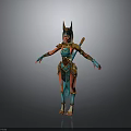 Egyptian style Woman In Colorful Outfit With Horned Headdress And Golden Armor Details