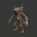 Mythical Fantasy Game Movie Character With Fish Like Fins Pink Purple Skin And Yellow Eyes