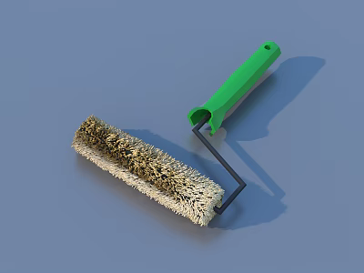 Paint Roller With Green Handle And Bristle Cover On Blue Background 3d model