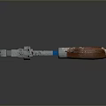 Rusty Metal Wrench Featuring Brown Handle Blue Section On Gray Background With Reflection