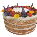 Delicious Naked Cake Topped With Fresh Berries And Colorful Flower Decorations