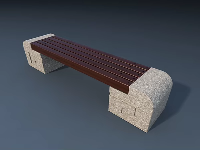 Sturdy Outdoor Bench With Brown Wooden Slats And Stone Base Design 3d model