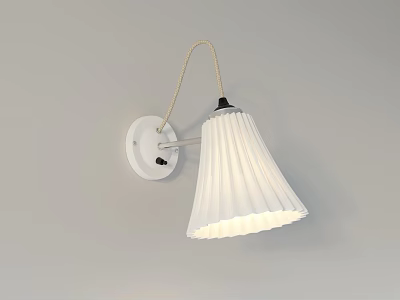 White Pleated Shade Wall Lamp Mounted On Gray Wall With Soft Illumination 3d model