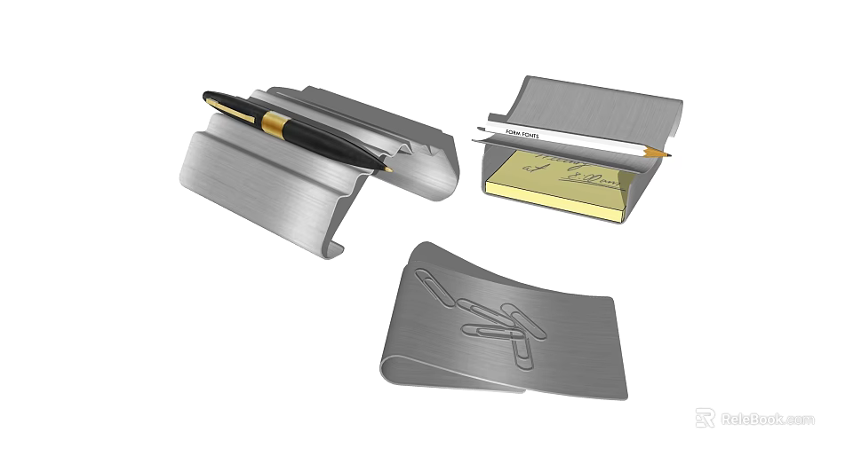 Modern Metal Office Desk Decorative Accessory Set With Pen Holder Notepad Holder And Paperclip Organizer 3d model 