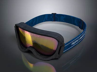 Modern Sports Ski Goggles With Blue Strap Reflective Lens And Black Frame 3d model