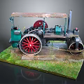 Vintage Steam Roller Model With Detailed Green Red Design On Grass Base
