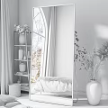 Elegant Bedroom Interior With Arch Window Gold Frame Floor Mirror And Dried Flowers