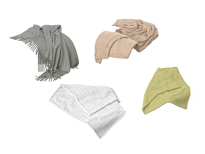Soft Bedding Knit Blankets In Gray Beige White And Light Green Fringe Designs 3d model
