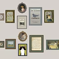 Gallery Wall With Assorted Framed Artworks And Decorative Pieces 3d model