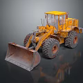 Yellow Rusty Construction Loader Vehicle With Large Wheels And Front Bucket 3d model