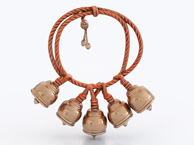 Decorative Jewelry With Brown Braided Rope Hanging Copper Bells And Small Pendant 3d model