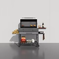 Outdoor Portable Grill with Firewood Wine Bottle Spices on Side Shelf and Storage Bag