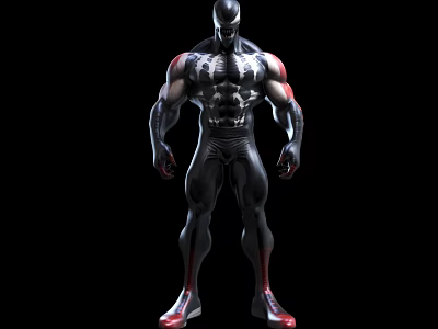 Muscular Game Movie Character In Black Suit With Red Accents And Strong Build 3d model