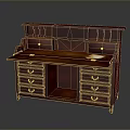 Solid Mahogany Writing Desk With Drawers And Open Shelves Design
