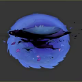 Fantasy Tree with Blue Purple Gradient Canopy Purple Trunk and Falling Petals on Blue Base