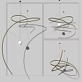Modern Chandelier Design With Golden Curved Lines And Illuminated Spheres