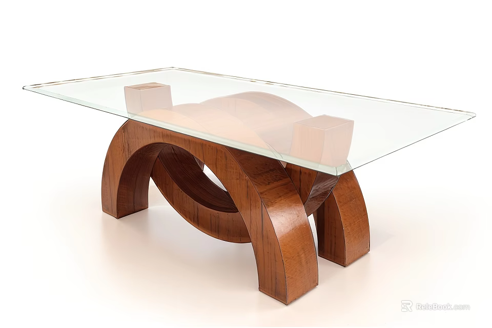 Stylish Modern Coffee Table With Glass Top And Curved Wooden Base Design 3d model 