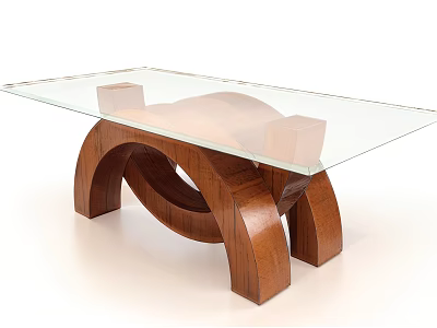 Stylish Modern Coffee Table With Glass Top And Curved Wooden Base Design 3d model