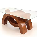 Stylish Modern Coffee Table With Glass Top And Curved Wooden Base Design