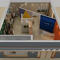 Modern Shop Interior Design With Colorful Walls Display Areas Counter And Shelves
