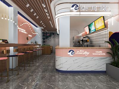 Modern Milk Tea Shop Coffee Shop Beverage Shop Bar Counter Cashier Console Kitchen Equipment Leisure Tables and Chairs 3d model