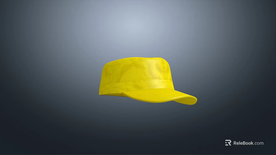 Yellow Flat Top Cotton Hat with Brim on Gray Gradient Background 3d model