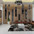 Modern Living Dining Room Interior With Chandelier Sofa Coffee Table And Wooden Decor