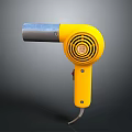Yellow Handheld Hair Dryer With Silver Nozzle And Power Cord For Daily Use