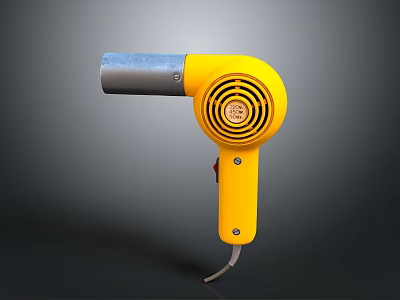 Yellow Handheld Hair Dryer With Silver Nozzle And Power Cord For Daily Use 3d model