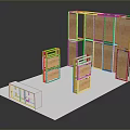 Exhibition Stand Display Structure With Wooden Frames Colorful Components And Platform