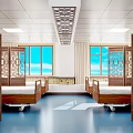 Serene SPA Sauna Room With Wooden Carved Partitions Massage Beds Sunlight And Blue Flooring