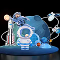 Cartoon Style Space Theme Photo Spot With Astronaut Rocket And Planets 3d model