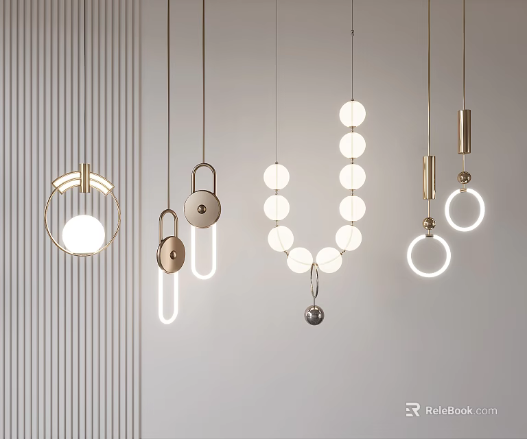 Modern Pendant Lights With Circular Ring Spherical Designs And Metallic Hanging Fixtures For Interior 3d model 