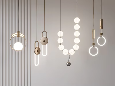 Modern Pendant Lights With Circular Ring Spherical Designs And Metallic Hanging Fixtures For Interior 3d model